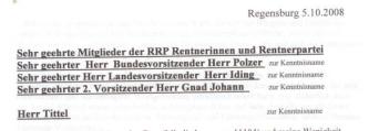 Tiefe Verwerfungen? Kopf des offenen Briefes von Karl Kabas an die RRP-Mitglieder.