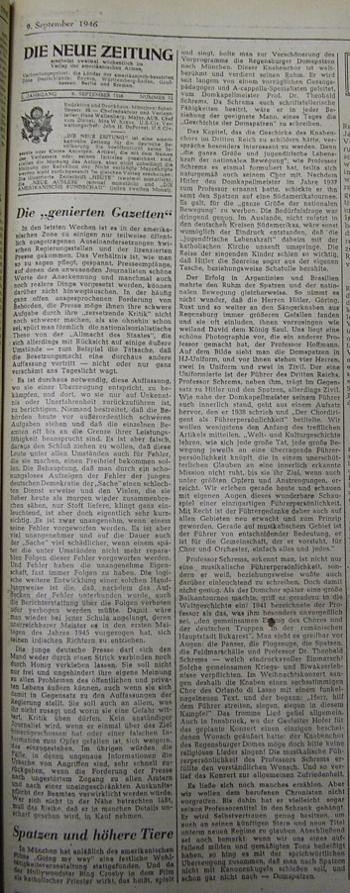Spatz und höhere Tiere Die Neue Zeitung 9 September 1946
