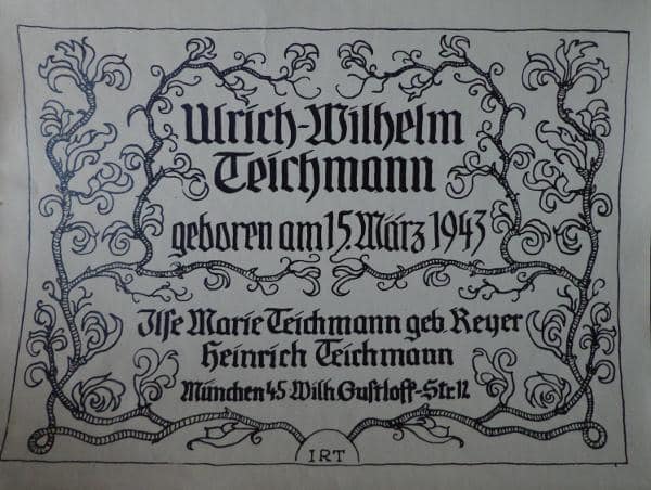 15. März 1943: Geburtsanzeige von Uli Teichmann. 