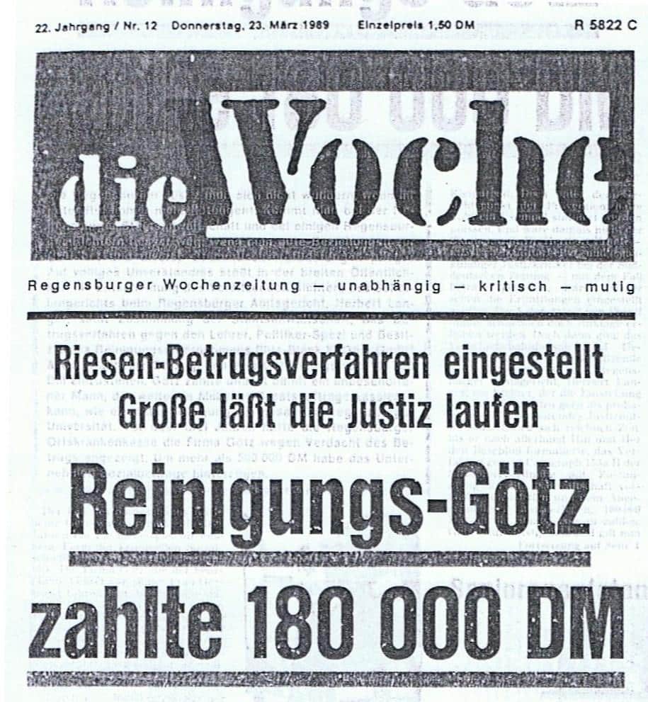 Empörung über die Verfahrenseinstellung gegen Götz: "Die Woche" im Januar 1989.