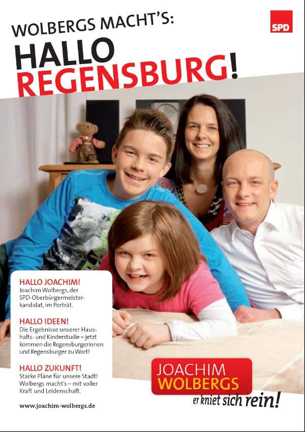 "Ich glaube, dass die Wahl nicht nach Themen gewonnen wird, sondern nach  Sympathie und Vertrauen." Wahlkampf-Broschüre der SPD.