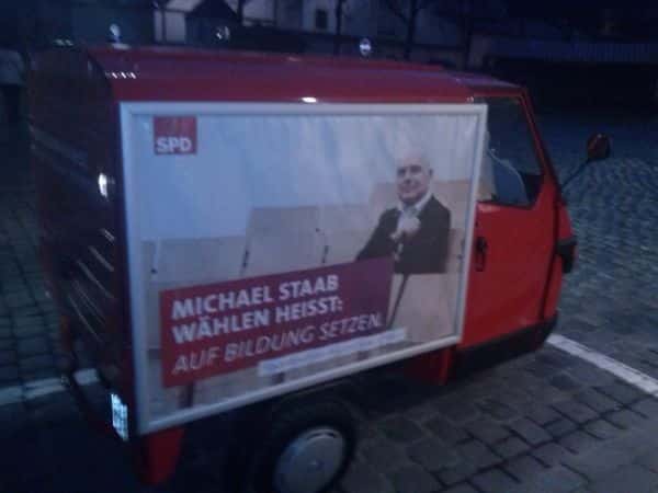 Ob die Reifen wohl von Michael Staabs Wahlkampf-Gefährt wohl von Conti sind? (Foto: hb)