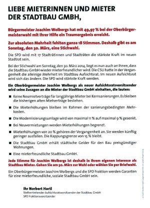 Zusagen der SPD an die Stadtbau-Mieter im Wahlkampf.