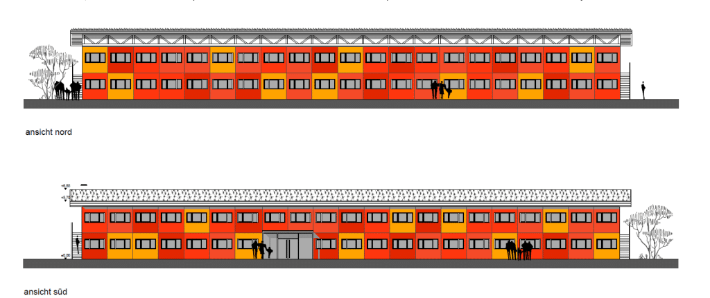 Bunte Beengtheit: Der Entwurf für die Container-Unterkunft. Grafik: Stadt Regensburg