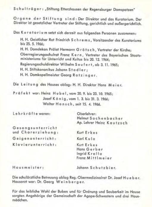 Auszug aus dem Jahrgangsbericht der Regensburger Domspatzen1965/66