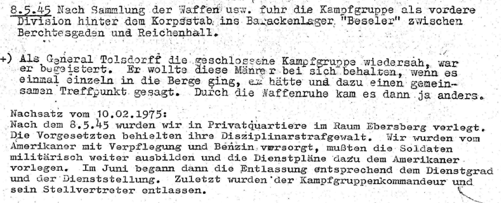 „General Tolsdorff war begeistert“: Auszug aus Bürgers „Kriegstagebuch“, Stand 10.2.1975