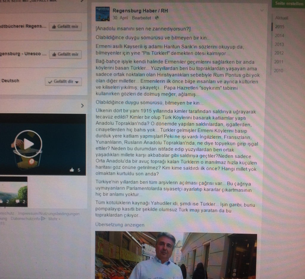 „Größtmögliche Ausnutzung von Gefühlen“: Regensburg Haber über Haritun Sarik. Screenshot: Facebook