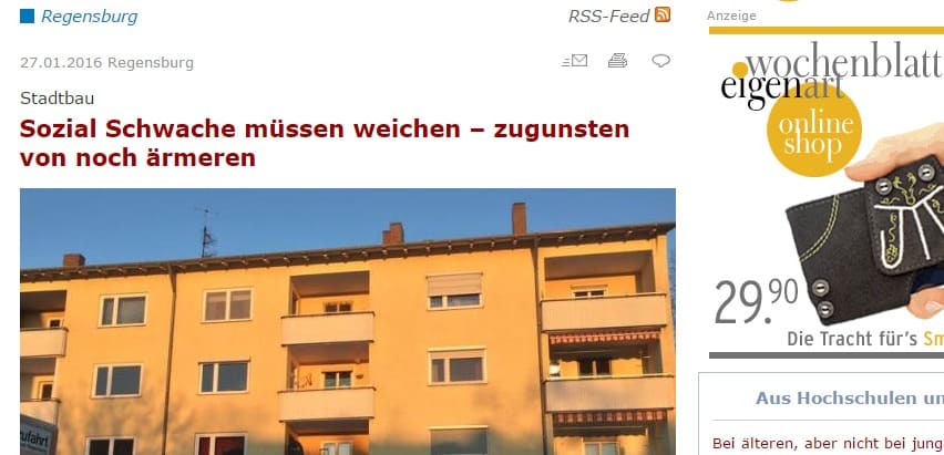 "Ein bisschen eigenartig": Schlagzeilen zu dem Thema beim Regensburger Wochenblatt. 