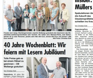 Der OB gab das Maskottchen für Wochenblatt-Verlosungen. Ausriss: Wochenblatt Regensburg