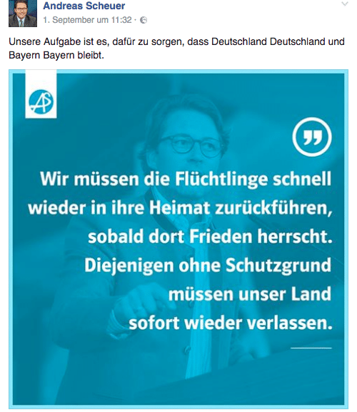 Mit Spruchbildchen paraphrasiert Scheuer gerne rechte Slogans. Foto: Screenshot Facebook