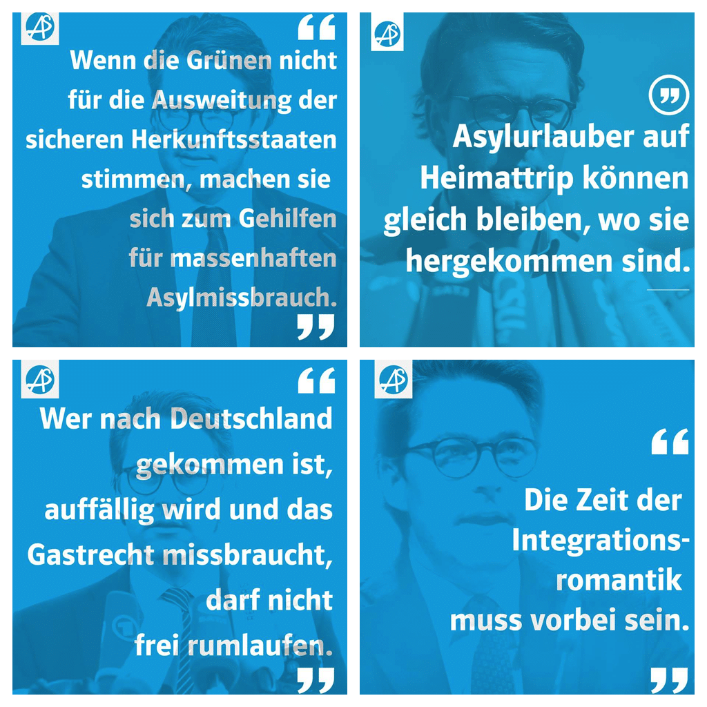 Andreas Scheuer: Der Sprüchelieferant für den nächsten Pegida-Kalender. Fotos: Facebook / Montage: om.
