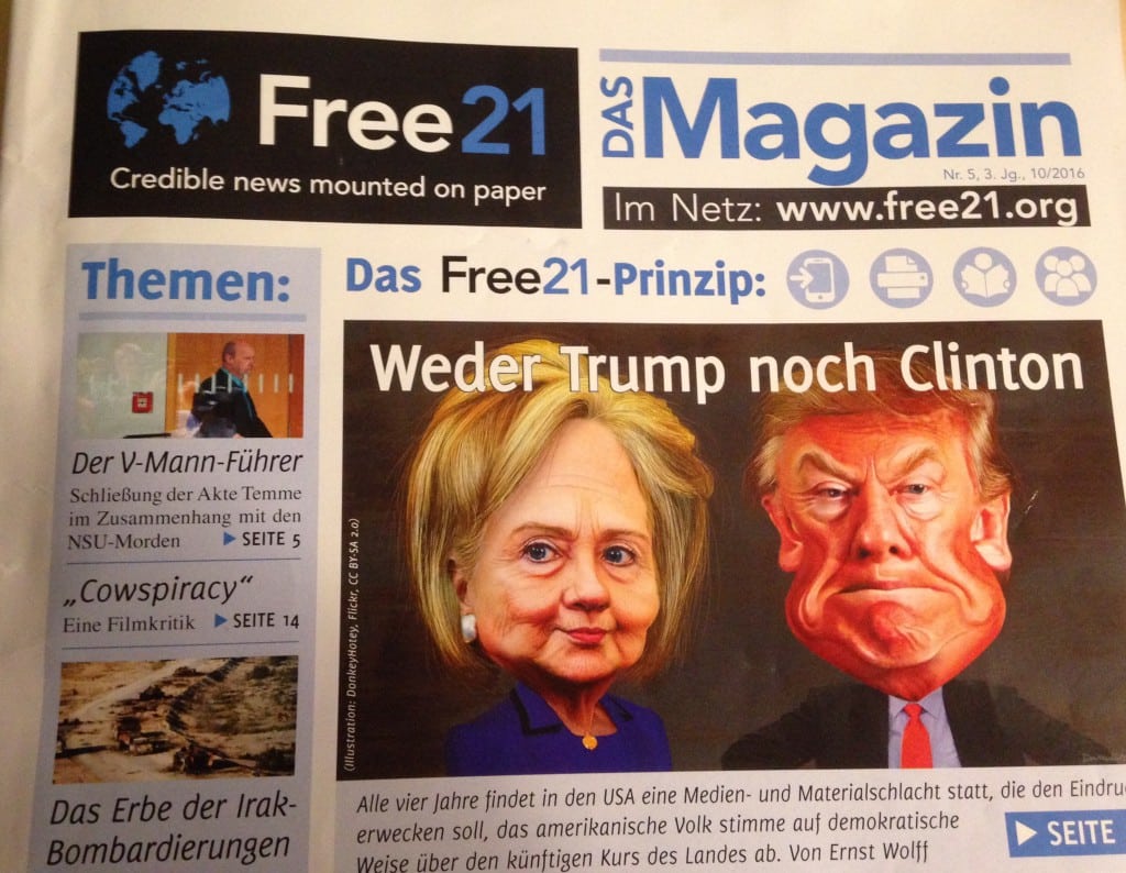 Eine gedruckte Ausgabe von Free21. Foto: om