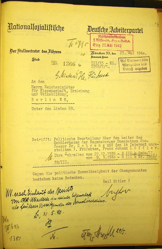 Politische Beurteilung von Schrems, 1940: "Keine Bedenken"